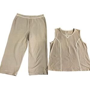 Women's Sport Savvy  Knit Sleevless Pull Over Tank Ankle Pants Sz L Grey